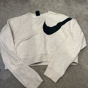 Nike Women's Light Gray Cropped Hoodie